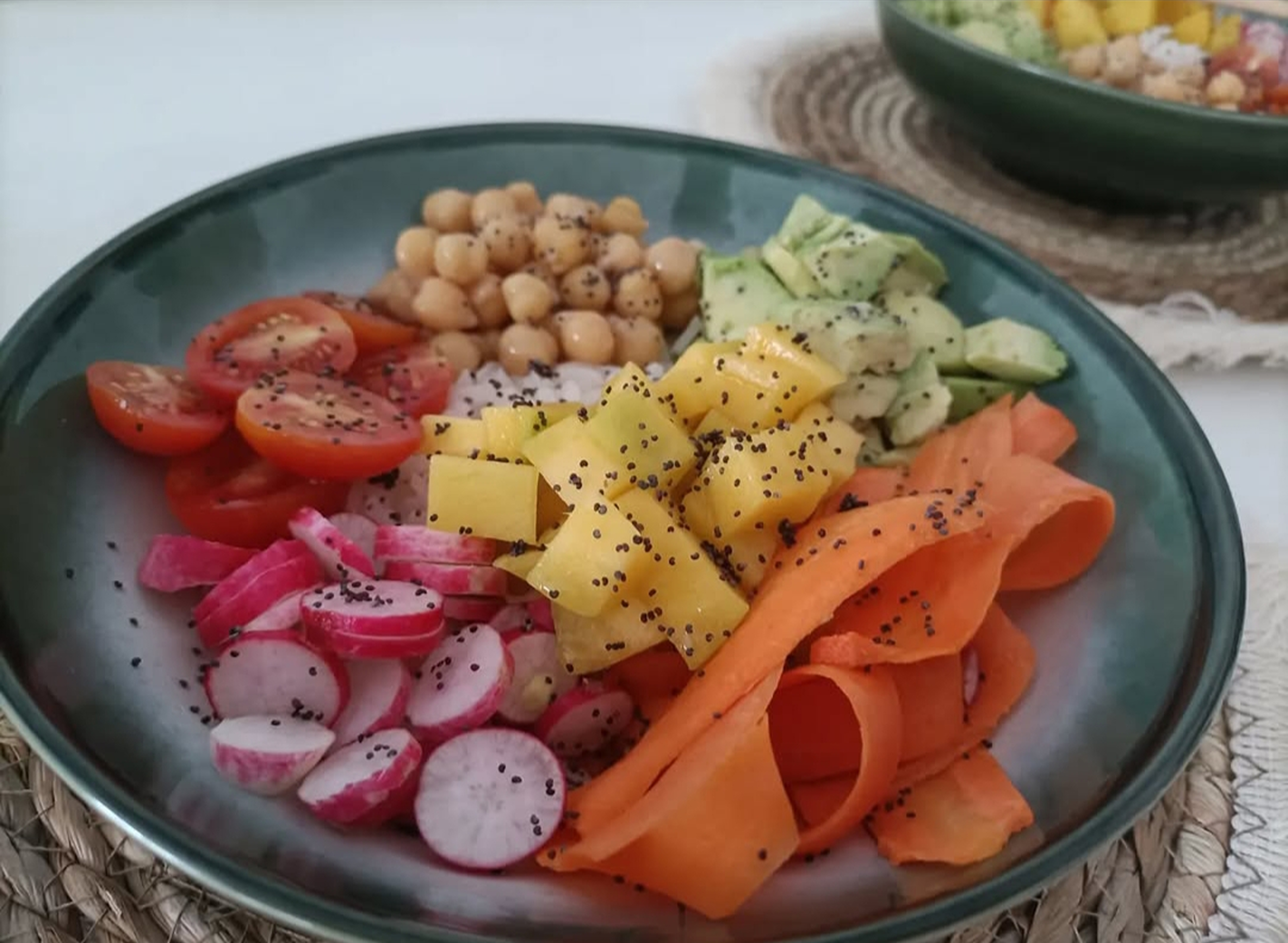 Buddha bowl avec pois chiches, avocat et mangue, recette saine et nutritive pour sportif